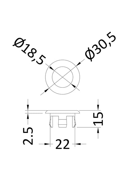 [BAOF15] Contemporary Ceramic Accessories Modern Round Basin Overflow Cover - Technical Drawing