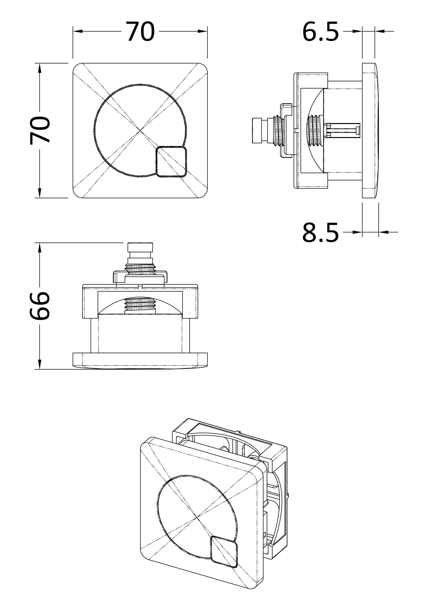 [BAPBM01] Square Dual Flush Push Button, Choice of Colour - Line Drawing