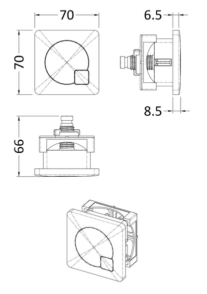 [BAPBM03] Square Dual Flush Push Button, Choice of Colour - Line Drawing