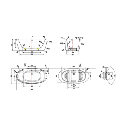 [BAS001S] Balterley 1600mm Freestanding Bath - Technical Drawing