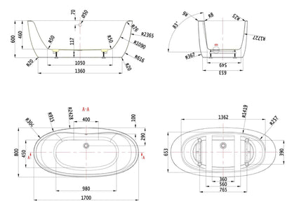 BC Designs Tamorina 1700mm Freestanding Bath