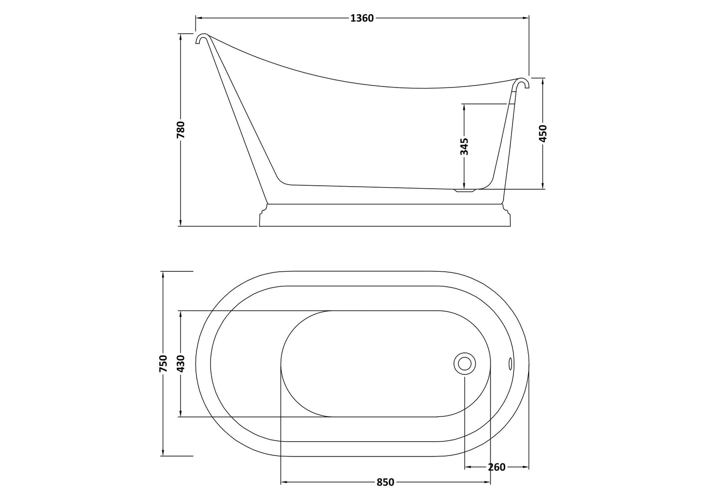 BC Designs Penny 1360mm Freestanding Bath