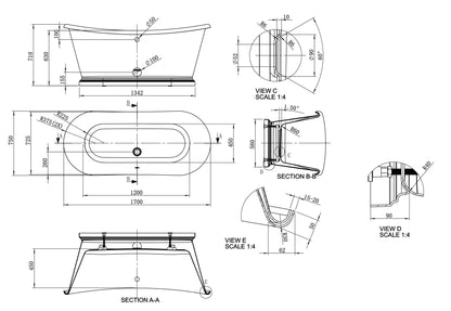 BC Designs Sanded 1700mm Boat Freestanding Bath