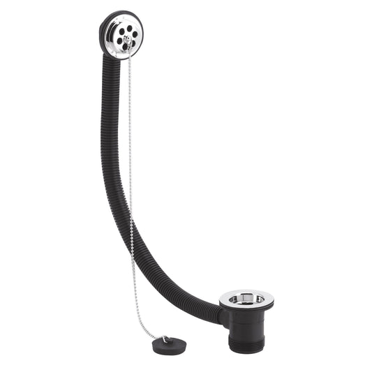 Balterley Bath Waste with Overflow & Poly Plug Chain, Fits Baths up to 5mm, Durable Design, 70mm x 76mm - Chrome