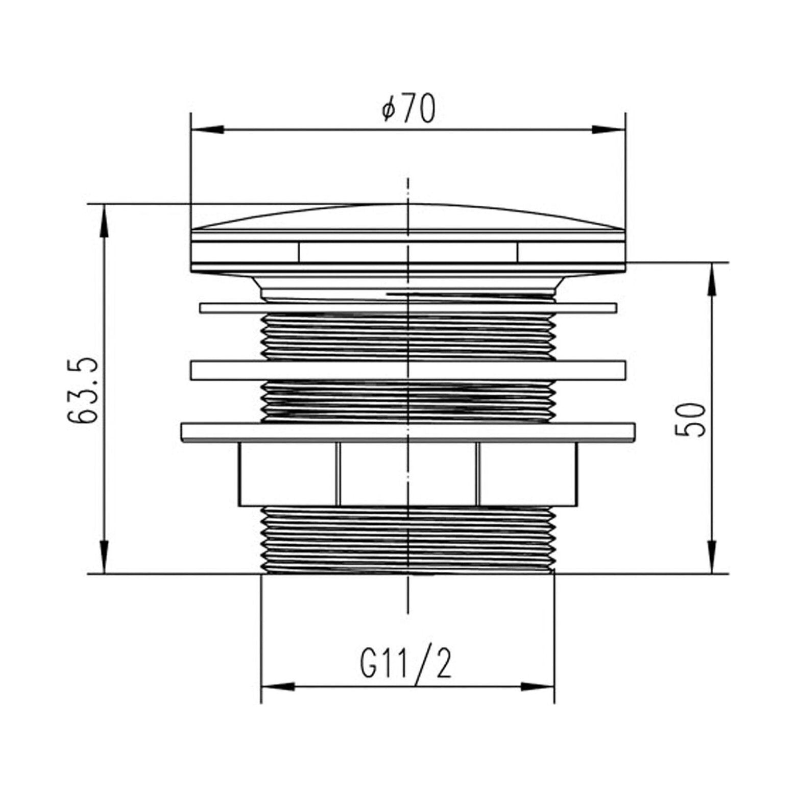 [BASB324] Balterley Bath Push Button Waste, No Overflow, for Baths up to 25mm Thick, Easy Clean Finish - Chrome - Technical Drawing