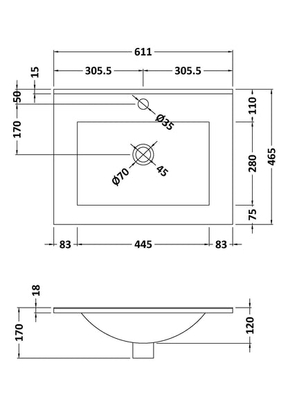 1 Tap Hole Minimalist Basin - 600mm x 460mm