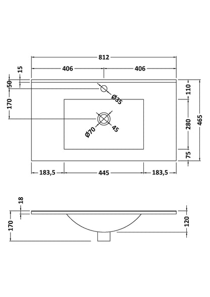 1 Tap Hole Minimalist Basin - 800mm x 460mm