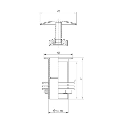 [BASW305] Round Free Running Basin Waste - Chrome - Technical Drawing