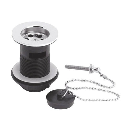 [BASW308] Balterley Basin Waste with Poly Plug & Chain, Slotted Round Design, Durable Build, 61mm x 81mm - Chrome/Black - Cutout