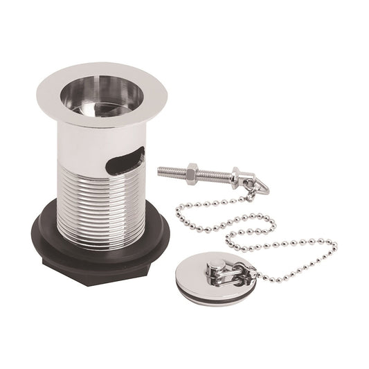[BASW314] Balterley Basin Waste with Brass Plug & Chain, Slotted Round Design, Durable Build, 60mm x 88mm - Chrome - Cutout