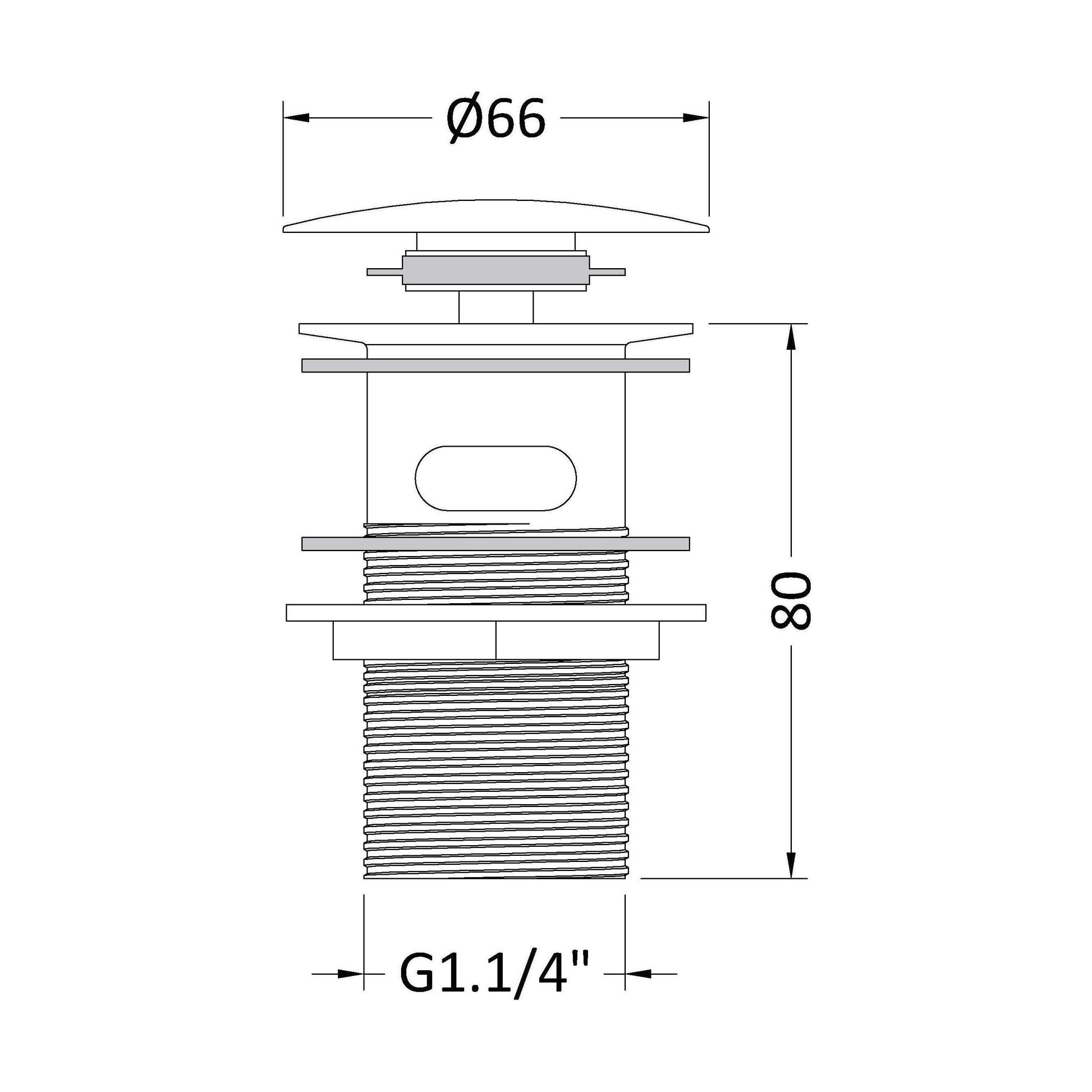 [BASW328] Balterley Easyclean Push Button Basin Waste, Slotted, Round Design for Basins with Overflow - Chrome - Technical Drawing