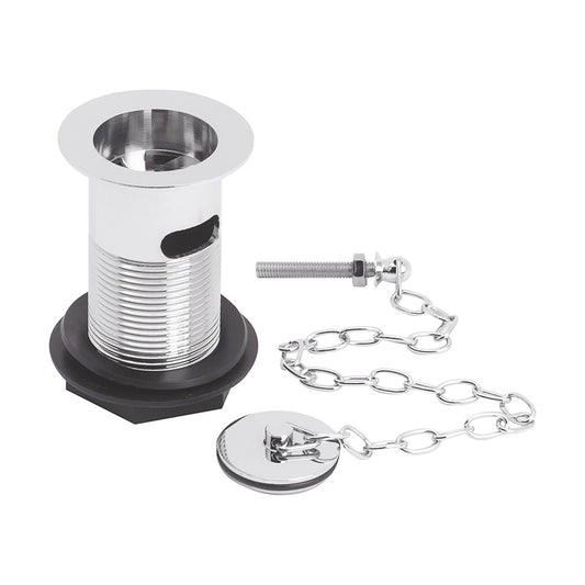 [BASW353] Balterley Round Basin Waste with Brass Plug and Link Chain, Slotted for Overflow - Chrome Finish - Cutout