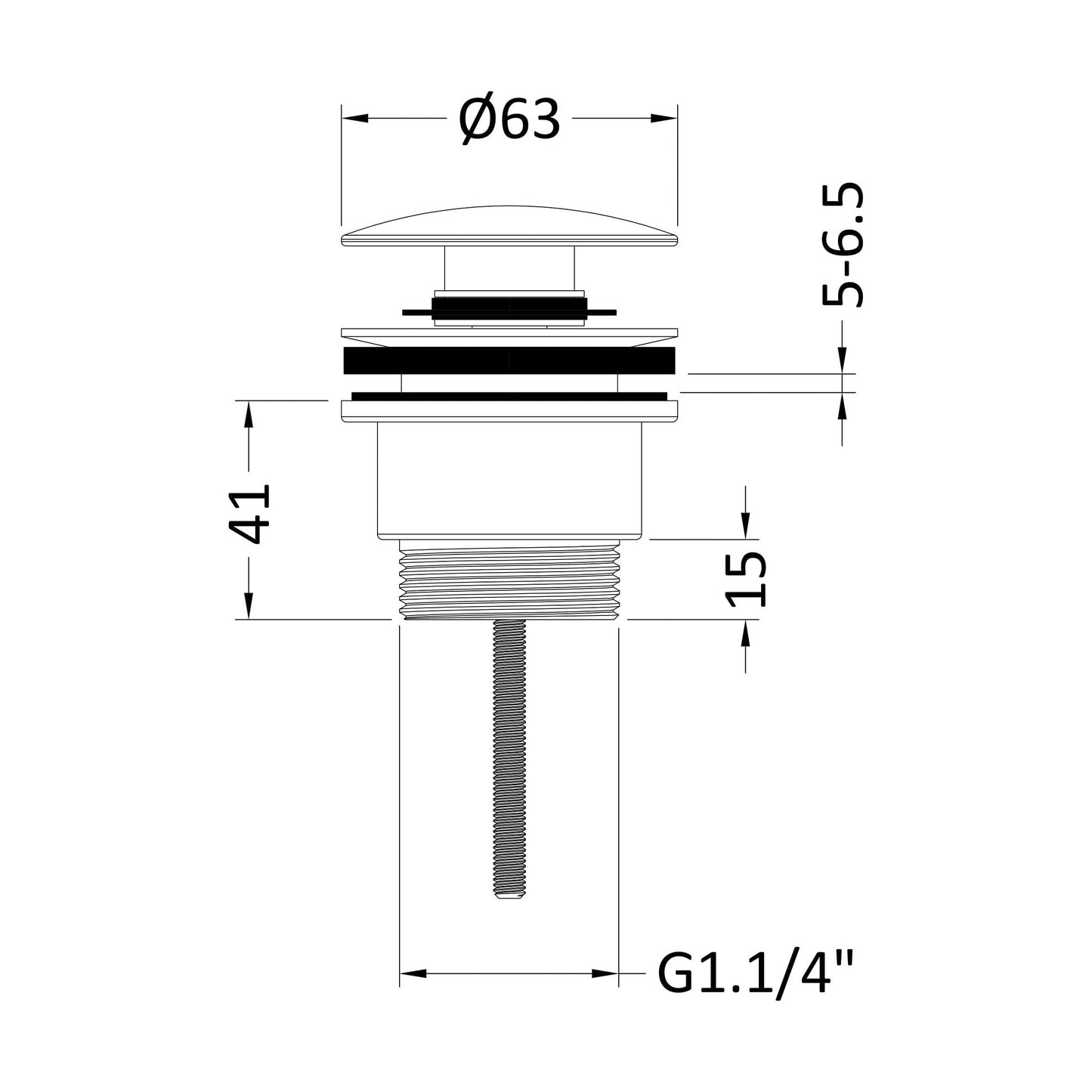 [BASW810] Contemporary Universal Round Push Button Basin Waste, Slotted & Unslotted - Choice of Finish - Technical Drawing