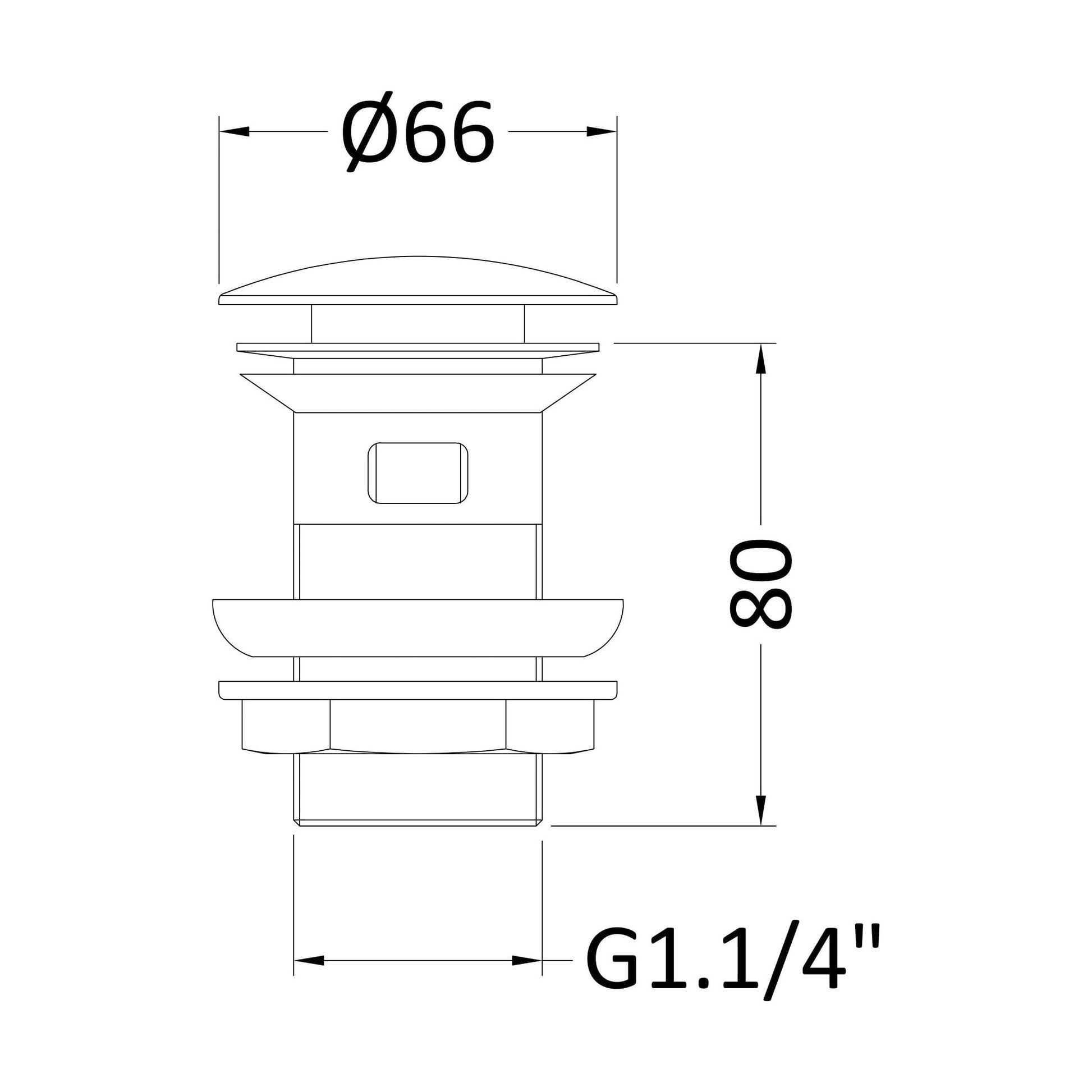 [BASWK03] Round Push Button Basin Waste Slotted - Chrome - Technical Drawing