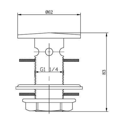 [BASWR03] Round Brass Flip Top Basin Waste - Chrome - Technical Drawing