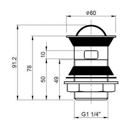 [BASWR08] Round Stainless Steel Flip Top Basin Waste - Chrome - Technical Drawing