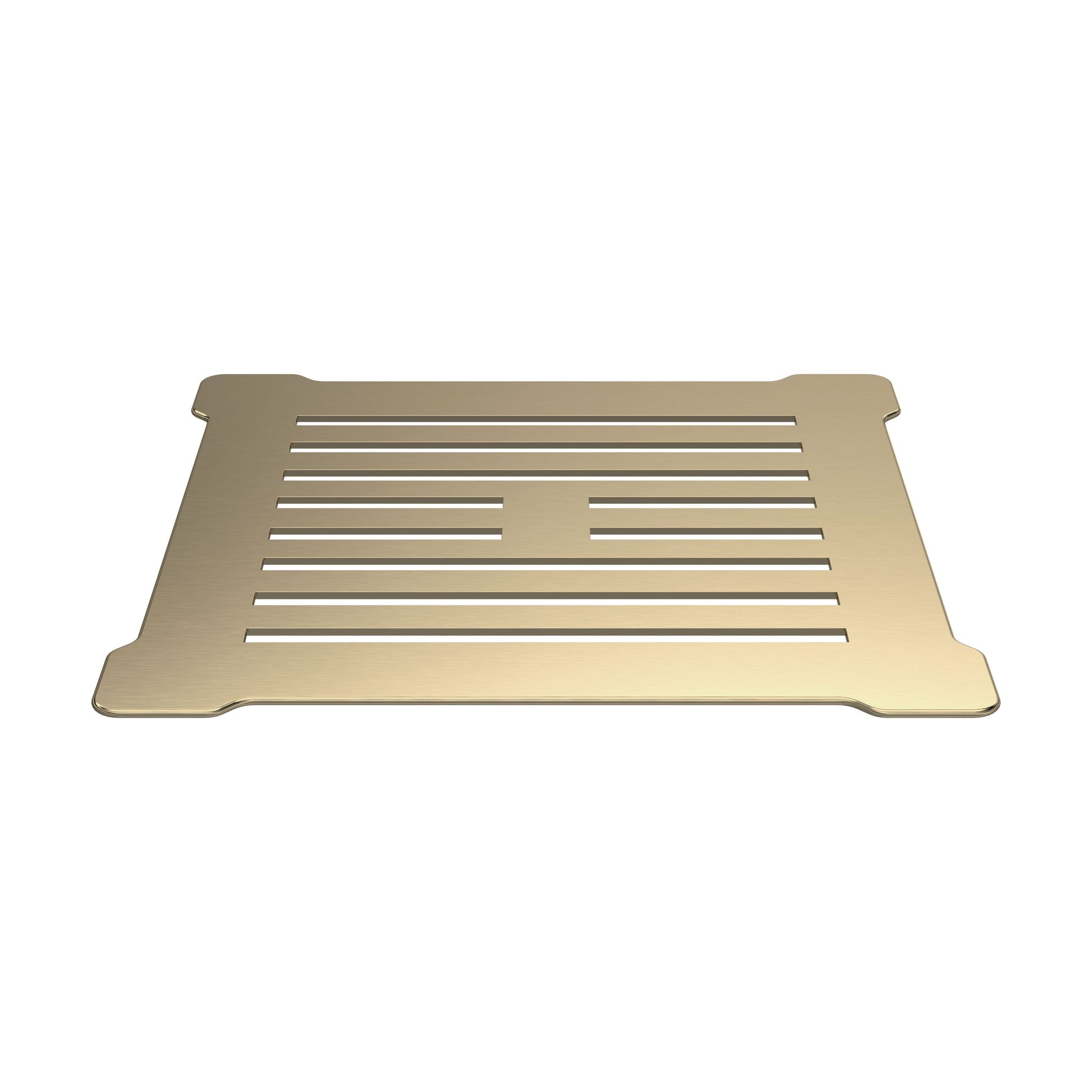 [BATW005S] Balterley Resin Slimline Shower Tray Grill Waste with Trap & Top, Fast Flow Design - Brushed Brass/White - Cutout