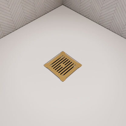 [BATW005S] Balterley Resin Slimline Shower Tray Grill Waste with Trap & Top, Fast Flow Design - Brushed Brass/White - Lifestyle 1