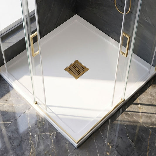 [BATW005S] Balterley Resin Slimline Shower Tray Grill Waste with Trap & Top, Fast Flow Design - Brushed Brass/White - Silo