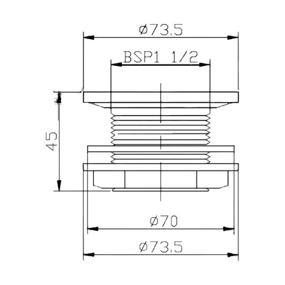 [BATW385] Balterley Easyclean Resin Shower Tray Waste, Flat Round Design with Water Seal - Chrome Finish - Technical Drawing