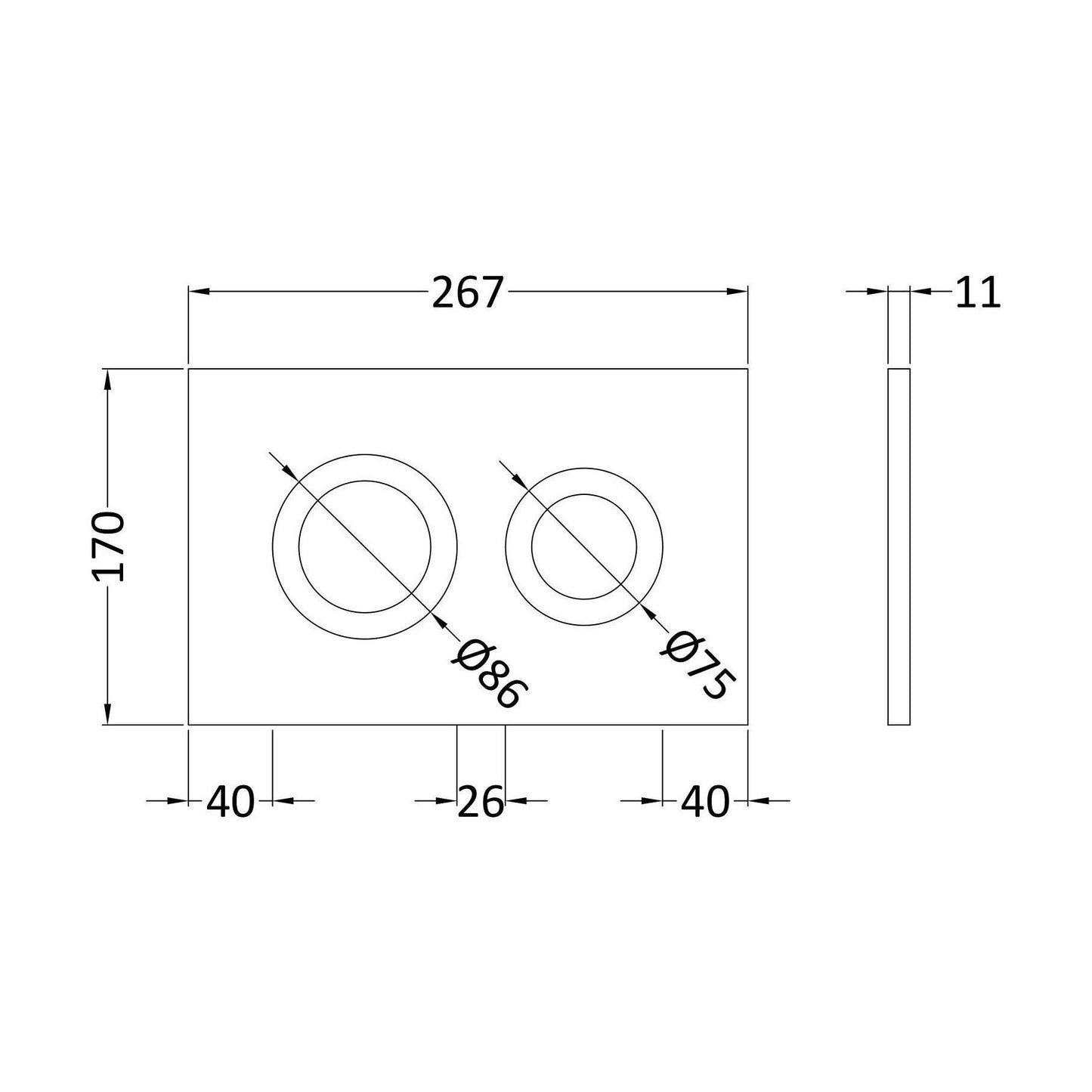 [BAXY009PR1] Round Dual Flush Push Button White - Technical Drawing
