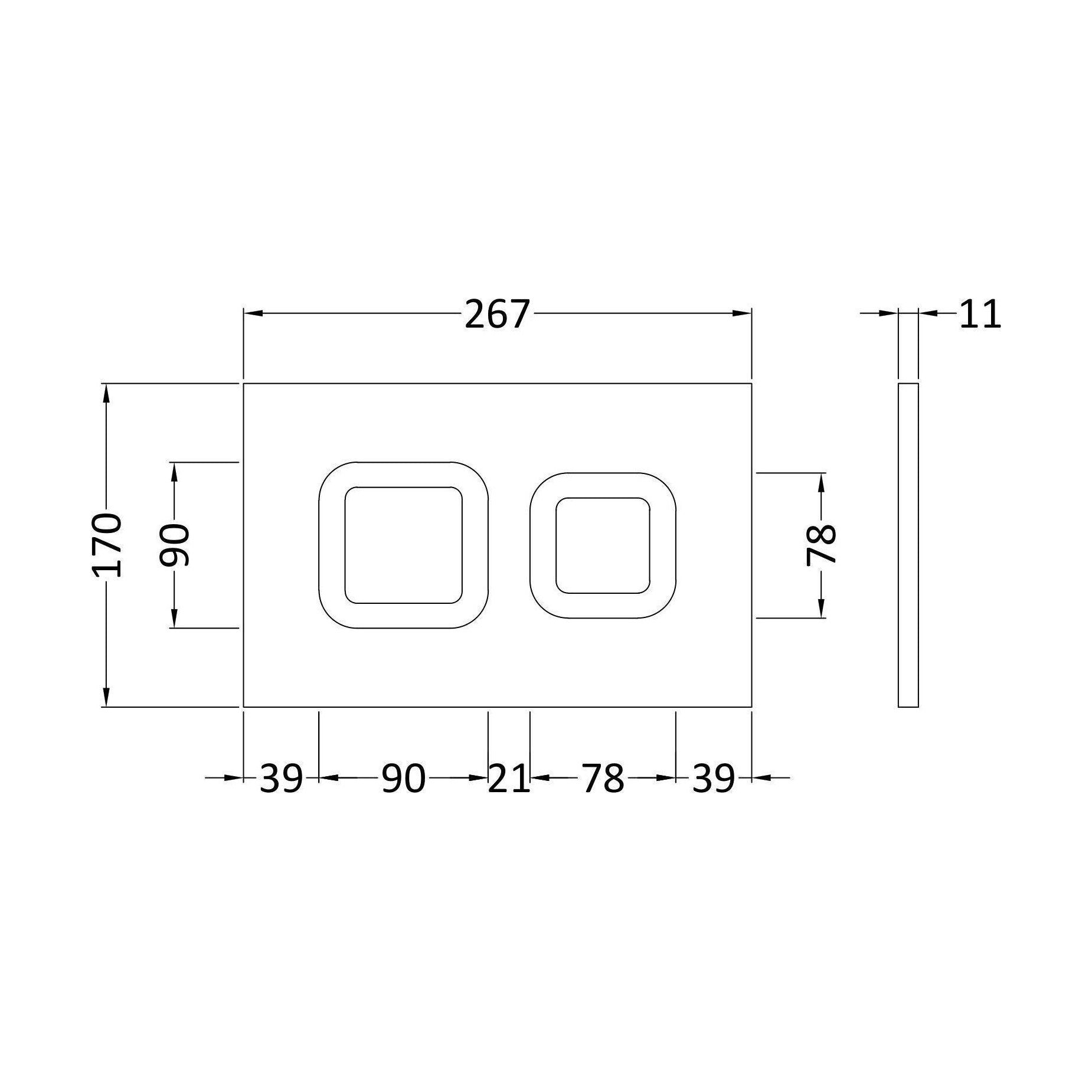 [BAXY009PS1] Square Dual Flush Push Button White - Technical Drawing