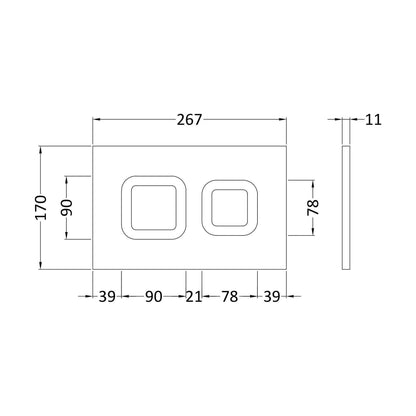 [BAXY009PS4] Square Dual Flush Push Button Black - Technical Drawing