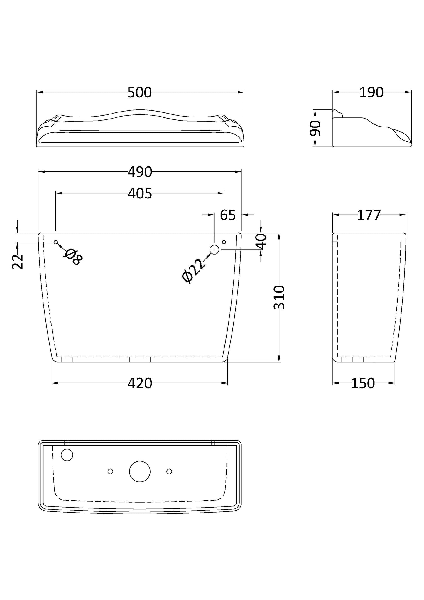 Porchester Cistern with White Lever Close Coupled, Excluding Seat