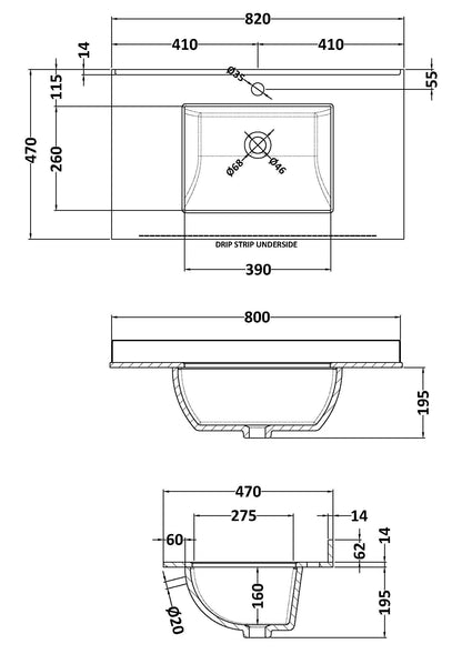 Bayswater 800mm Single Bowl 1 Tap Hole