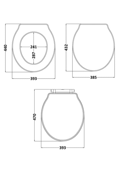 Bayswater Porchester Traditional Matt Black Round Wooden Soft Close Toilet Seat With Chrome Top Fix Hinge