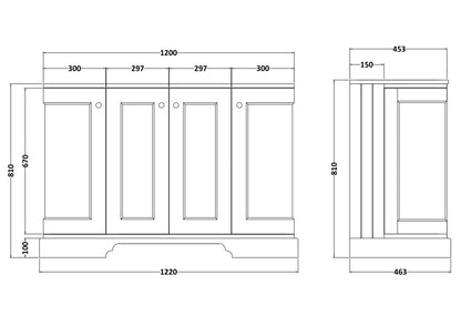 Bayswater 1200mm 4-Door Curved Basin Cabinet