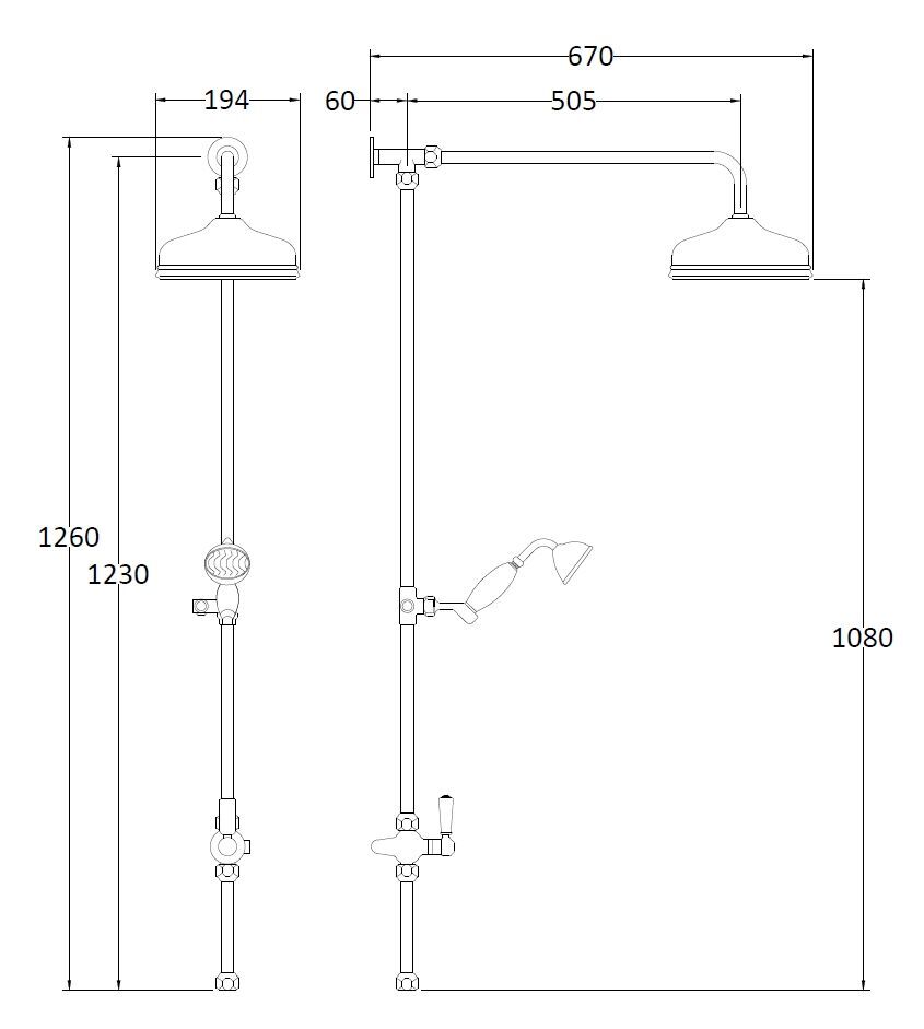 Bayswater Grand Rigid Riser Kit With Diverter, 8" Fixed Apron Head and Handset