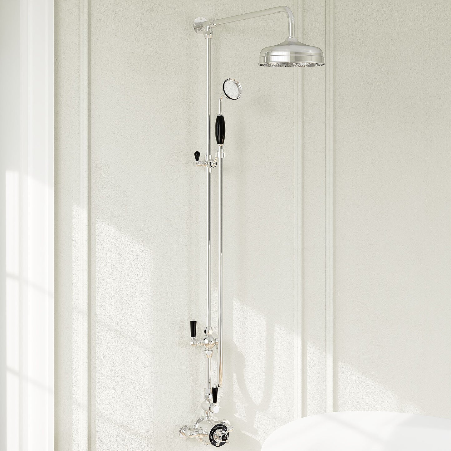 Bayswater Grand Rigid Riser Kit With Diverter, 8" Fixed Apron Head and Handset