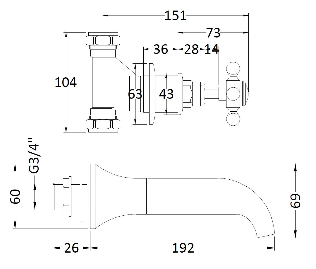 Bayswater 3 Tap Holes Wall Bath Filler
