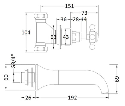 Bayswater 3 Tap Holes Wall Bath Filler