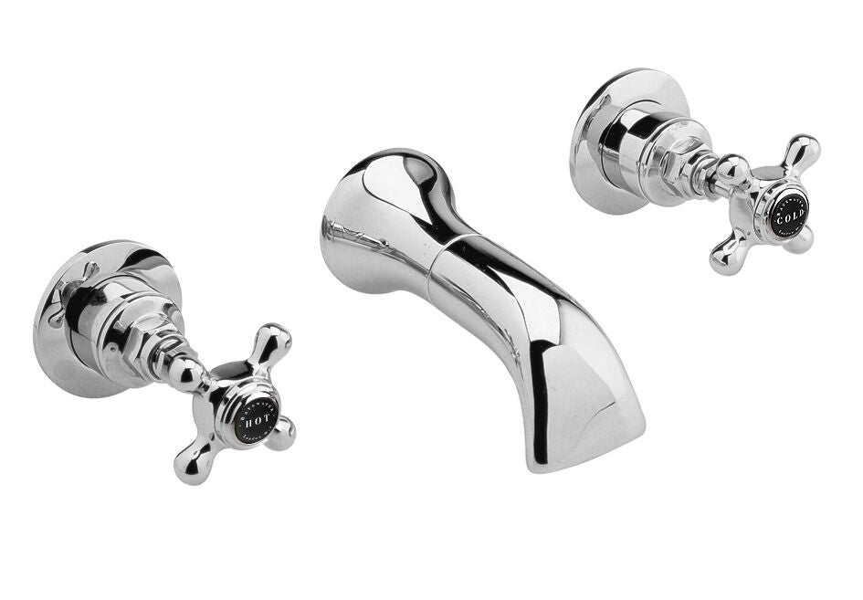 Bayswater 3-Hole Wall Mounted Basin Mixer With Spout X-Head & Hex Collar