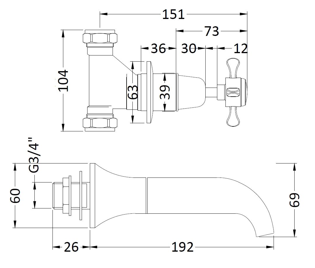 Bayswater 3 Tap Holes Wall Bath Filler