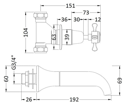 Bayswater 3 Tap Holes Wall Bath Filler