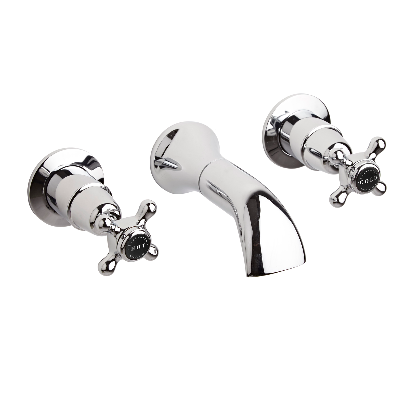 Bayswater 3-Hole Wall Mounted Basin Mixer With Spout X-Head & Domed Collar
