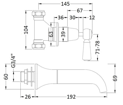 Bayswater 3 Tap Holes Wall Bath Filler