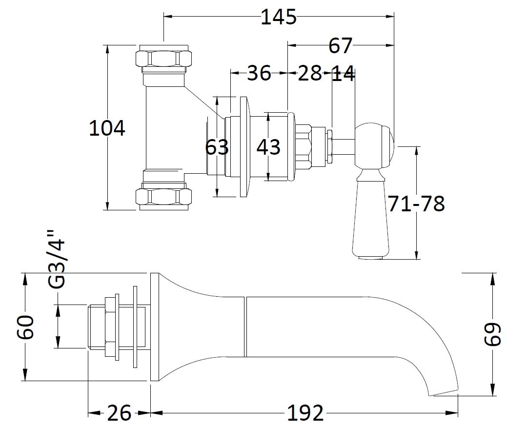 Bayswater 3 Tap Holes Wall Bath Filler