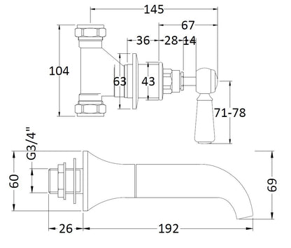 Bayswater 3 Tap Holes Wall Bath Filler