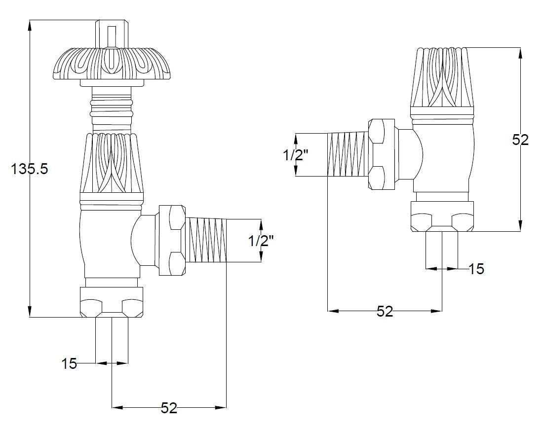Bayswater Satin Nickel Angled Thermo Radiator Valve