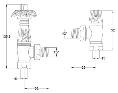 Bayswater Satin Nickel Angled Thermo Radiator Valve