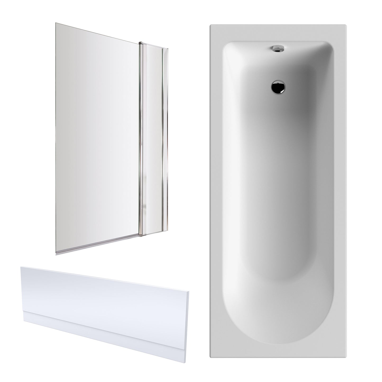 Nuie 1700mm x 700mm White Round Single Ended Bath, Bath Screen, Front Panel and Leg Set