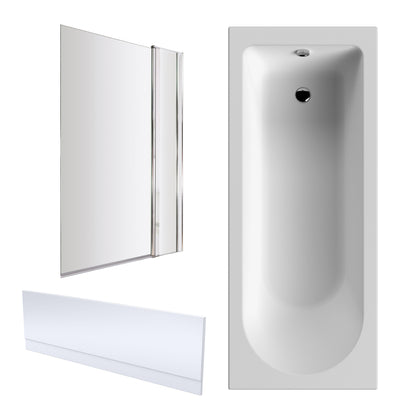 Nuie 1700mm x 700mm White Round Single Ended Bath, Bath Screen, Front Panel and Leg Set
