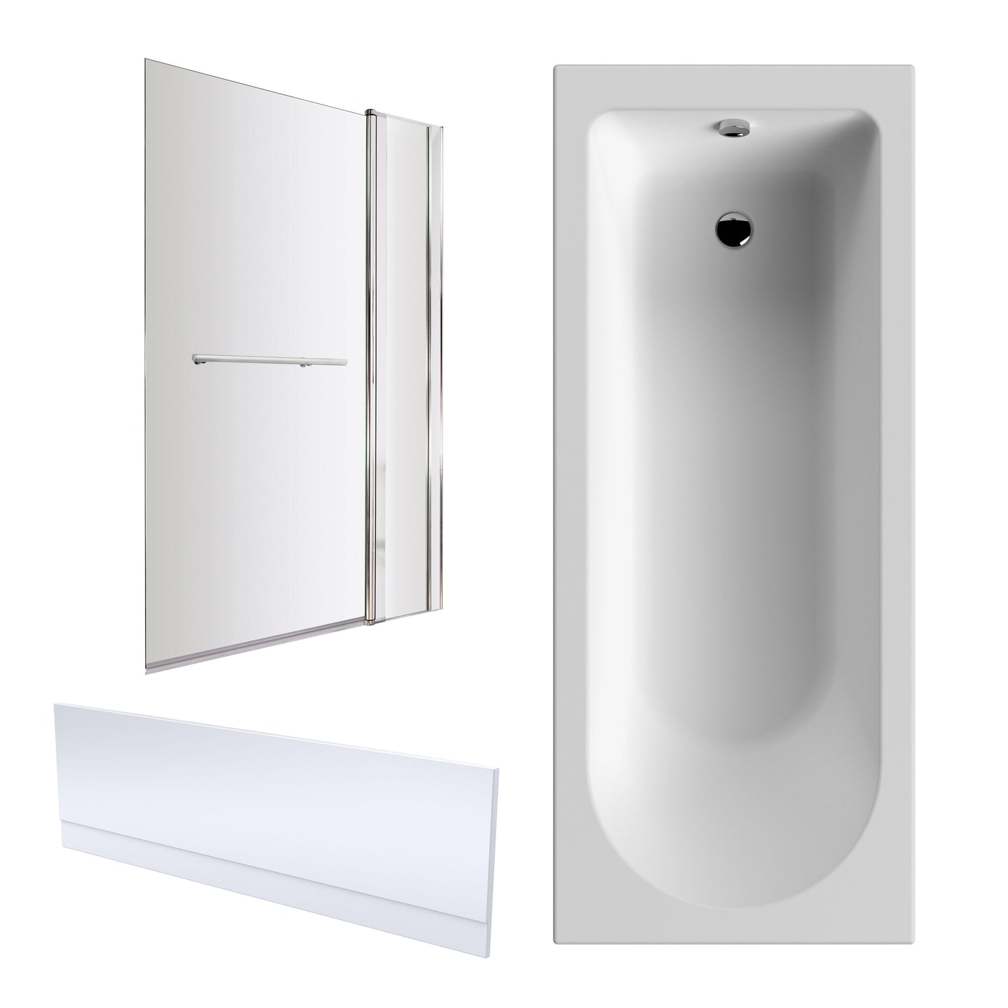 Nuie 1700mm x 700mm White Round Single Ended Bath, Bath Screen, Front Panel and Leg Set