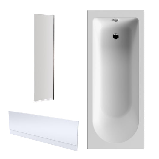 Nuie 1700mm x 700mm White Round Single Ended Bath, Bath Screen, Side Panel and Leg Set