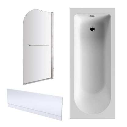 Nuie 1700mm x 700mm White Round Single Ended Bath, Bath Screen, Front Panel and Leg Set