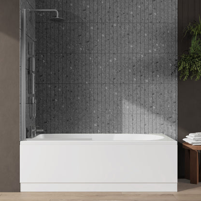 Nuie 1700mm x 750mm White Round Shower Bath, Bath Screen, Front Panel and Leg Set